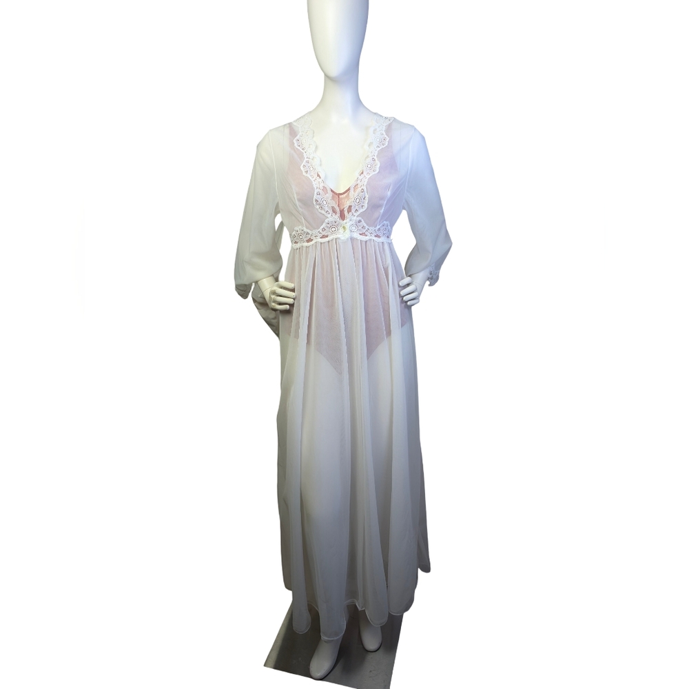 Vintage 60s 70s Sheer Lace Nightgown | Made In Canada | Bridal Lingerie | S/M